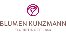 Das Logo von Blumen Kunzamann zeigt eine stilisierte Rosenblte in einem Kreis.